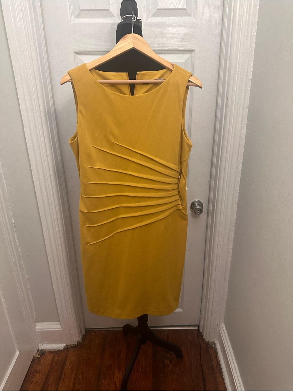 Ivanka Trump Sleeveless Mustard Yellow Midi Sheath Dress